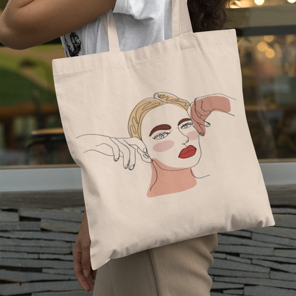 Outfit Bits Handbags - Minimalist Peach Line Art Face Tote Bag
